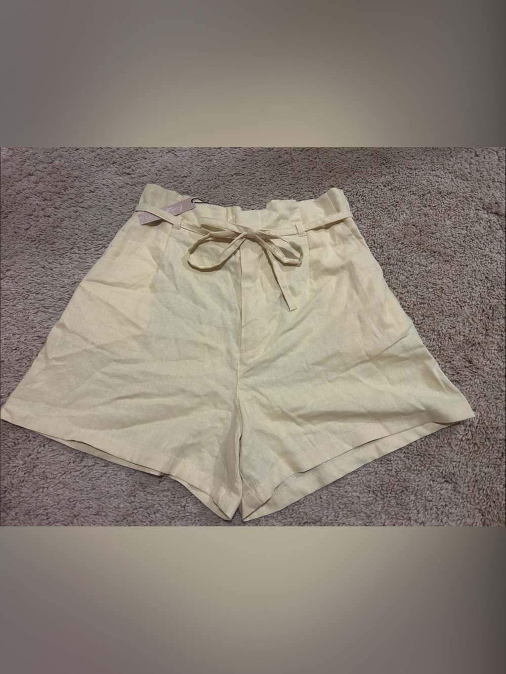 Love Tree Paperbag High-Waist Tie Shorts in Light Cream with Pockets